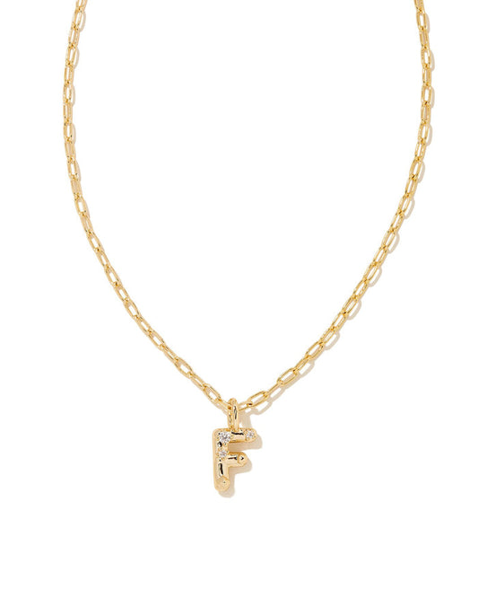 Crystal Letter F Pendant Necklace in Gold Metal