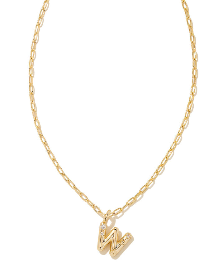 Crystal Letter W Pendant Necklace in Gold Metal