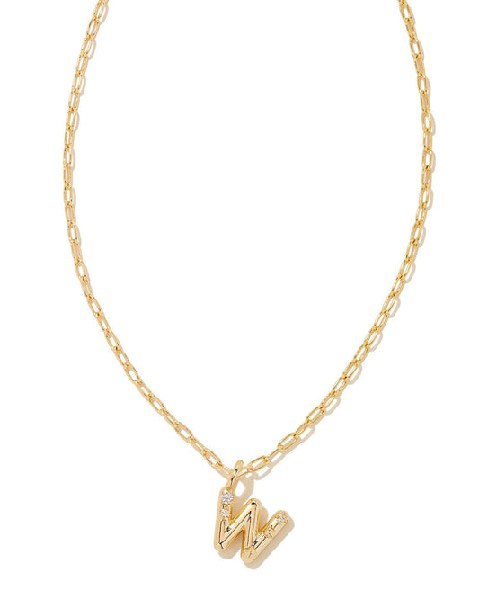 Crystal Letter W Pendant Necklace in Gold Metal