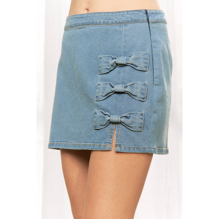 CUTE DENIM MINI SKIRT WITH BOW
