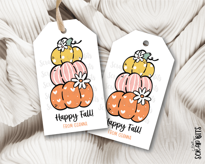 Cute Groovy Stacked Pumpkins, Personalized Fall Gift Tags - Scrap Bits
