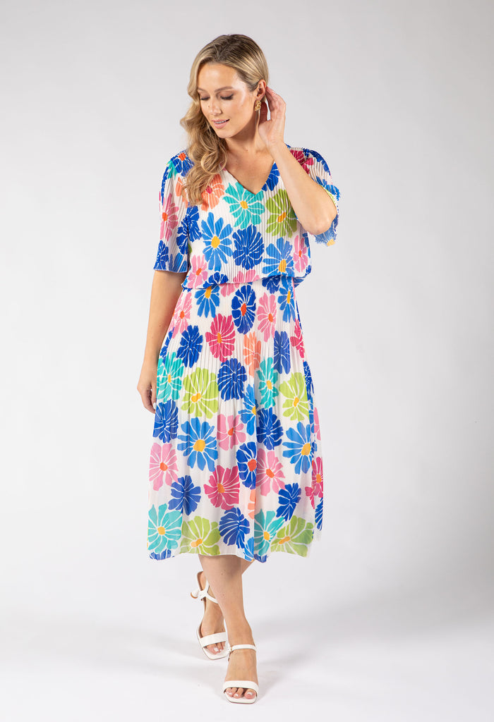 Daisy Plisse Pleated Pop Over Dress