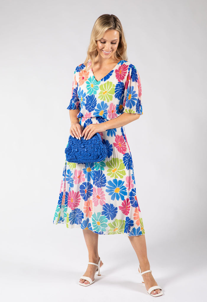 Daisy Plisse Pleated Pop Over Dress