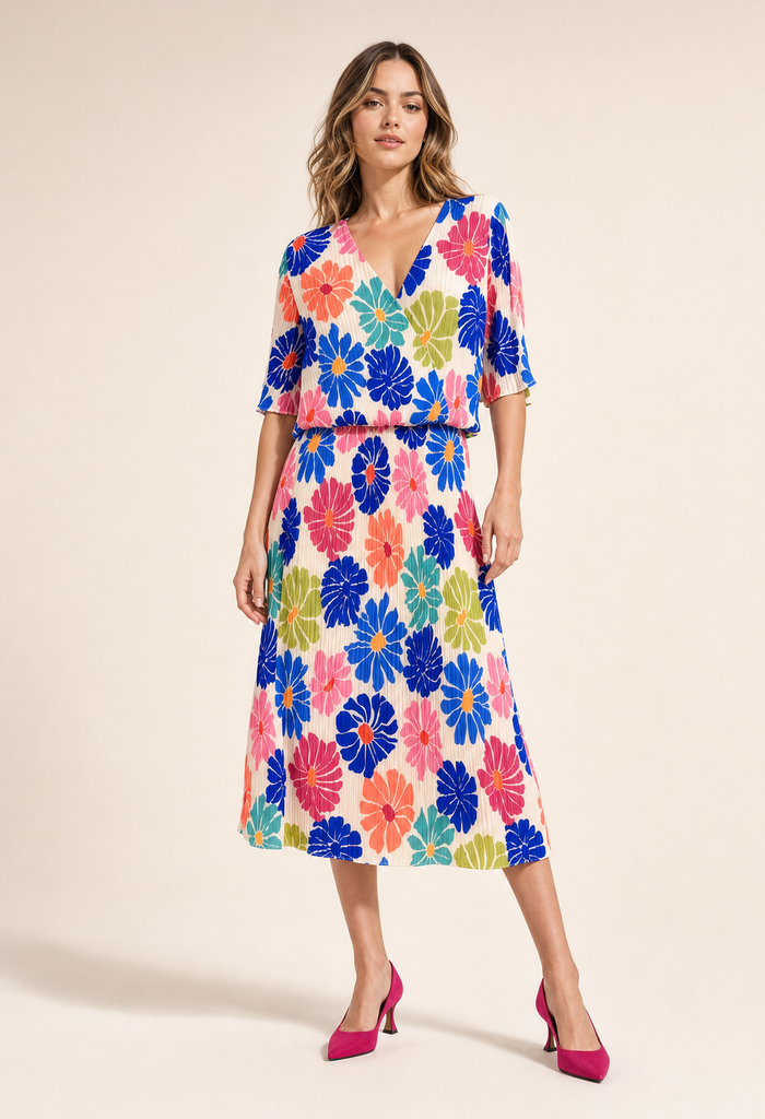 Daisy Plisse Pleated Pop Over Dress