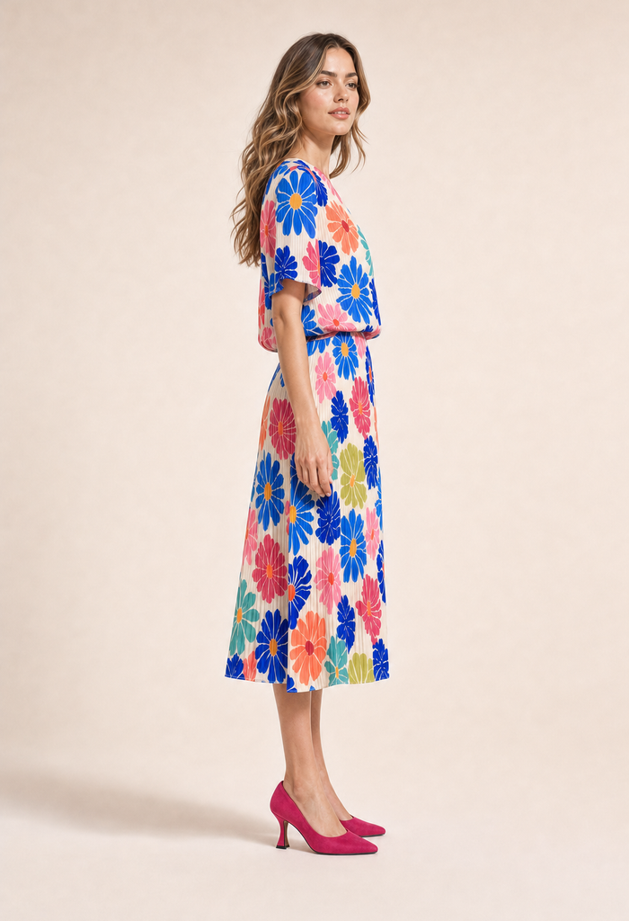 Daisy Plisse Pleated Pop Over Dress