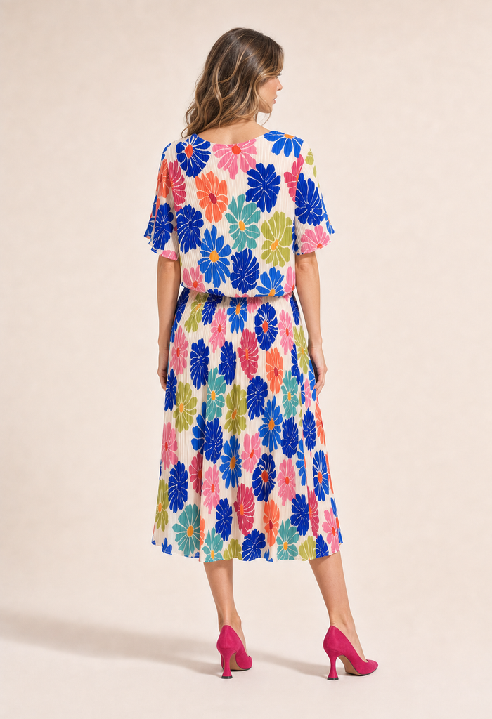 Daisy Plisse Pleated Pop Over Dress