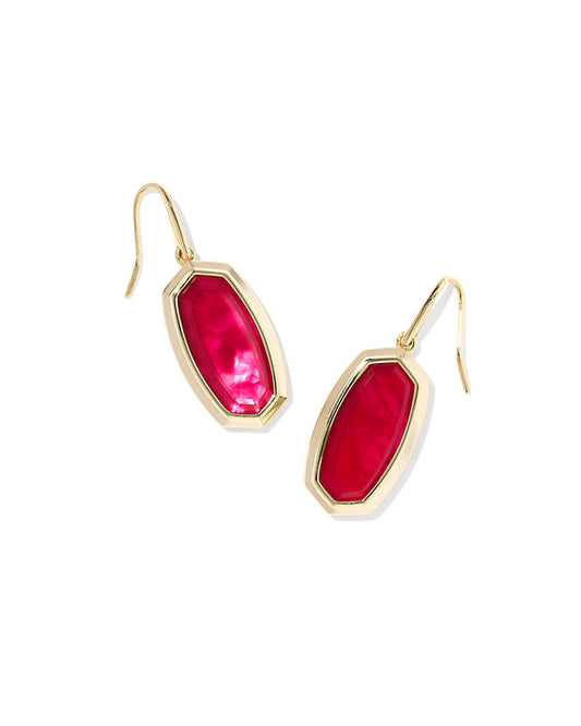 Dani Bezel Drop Earring in Gold Carmine Red Illusion