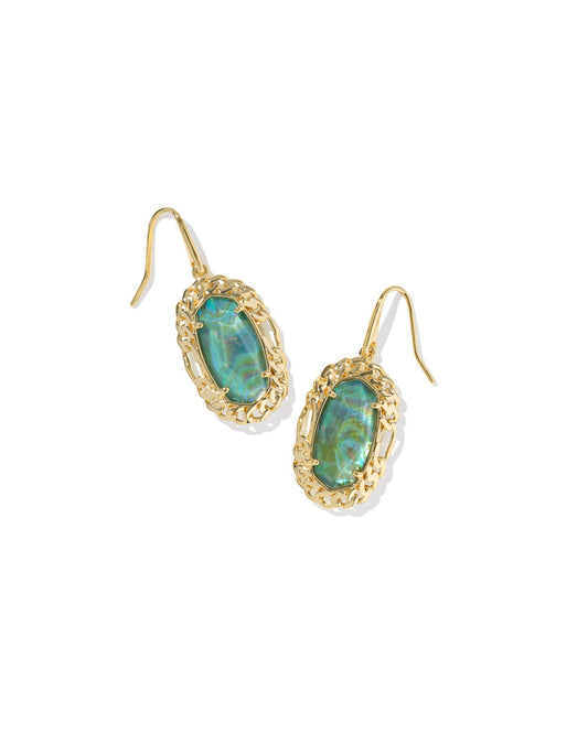 Dani Figaro Frame Drop Earring in Gold Deep Aqua Illusion