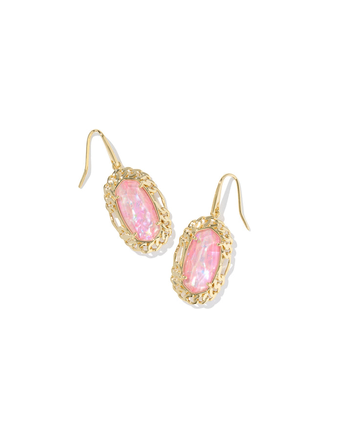 Dani Figaro Frame Drop Earring in Gold Pink Iridescent MOP