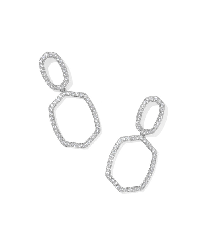 Daphne pave open frame earrings silver white crystal