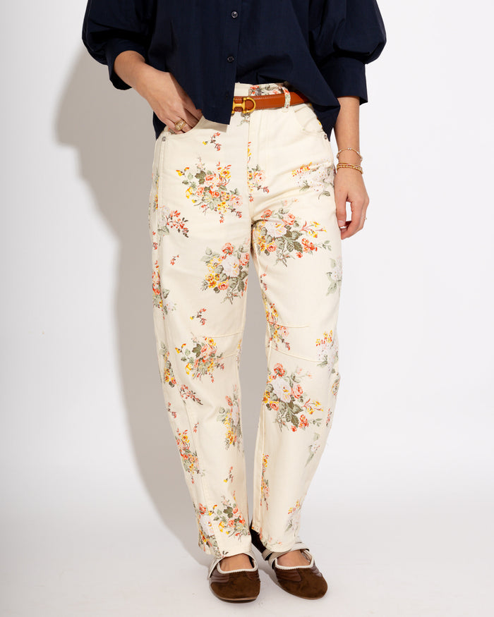 Delicate Blossom Print Wide-Leg Pants