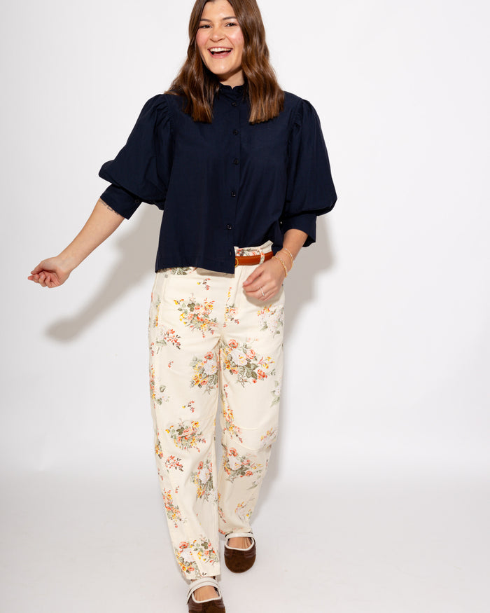 Delicate Blossom Print Wide-Leg Pants