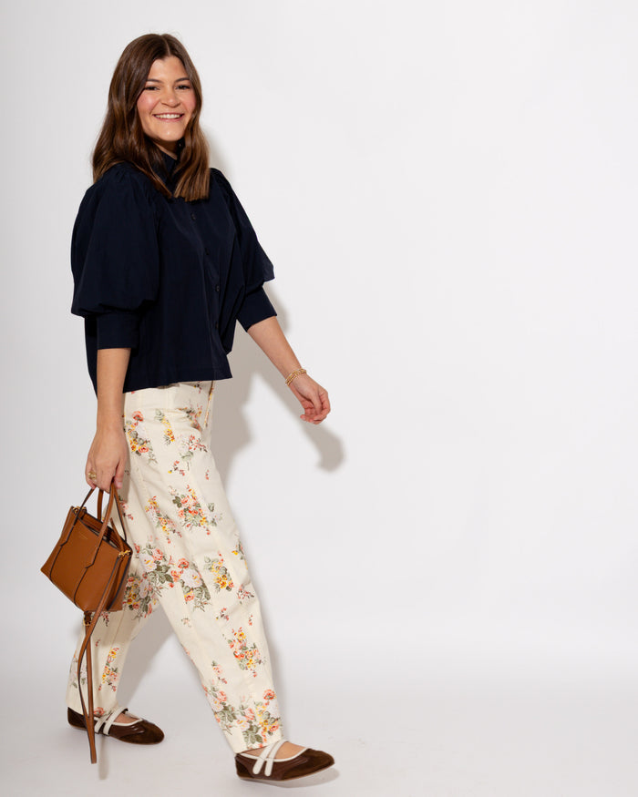Delicate Blossom Print Wide-Leg Pants