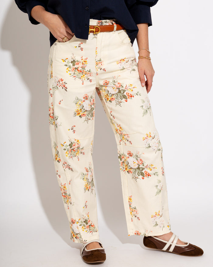 Delicate Blossom Print Wide-Leg Pants