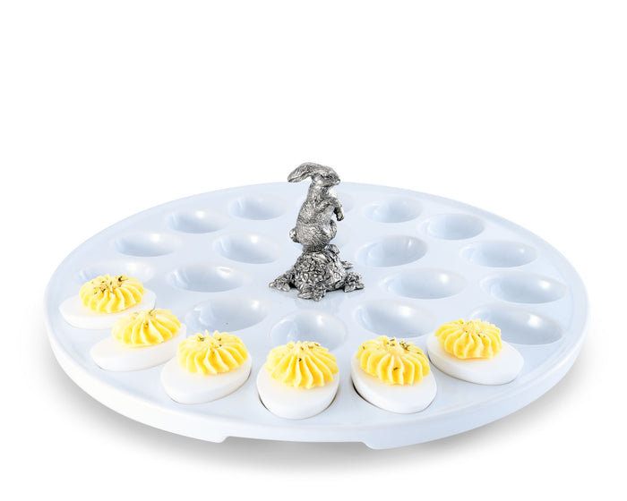Deviled Egg Tray with Pewter Standing Rabbit
