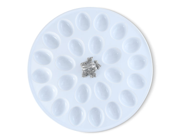 Deviled Egg Tray with Pewter Standing Rabbit