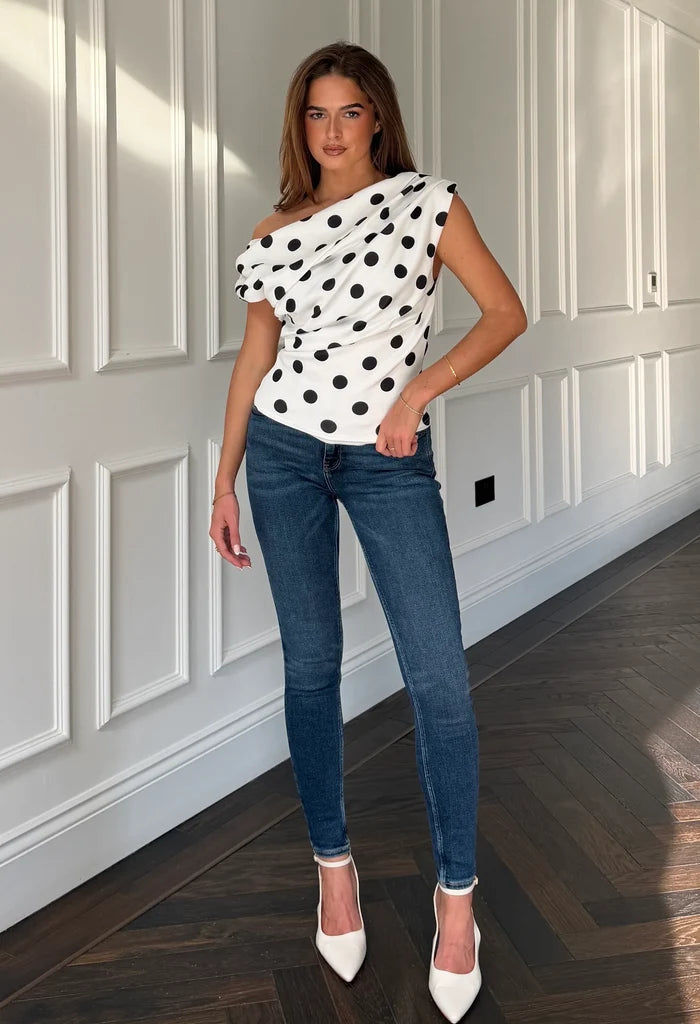 Donna Asymmetric Polka Dot Top
