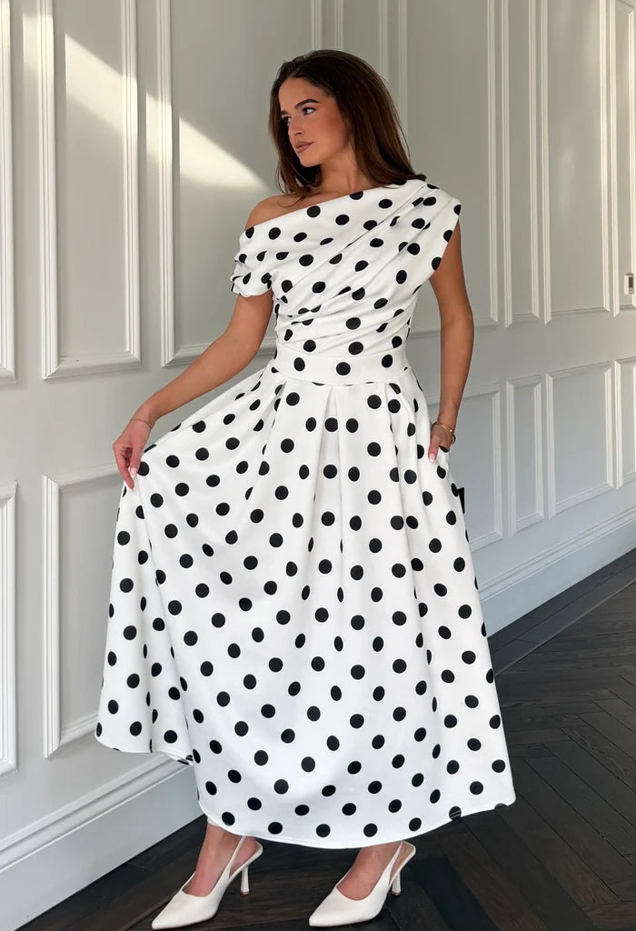 Donna Asymmetric Polka Dot Top