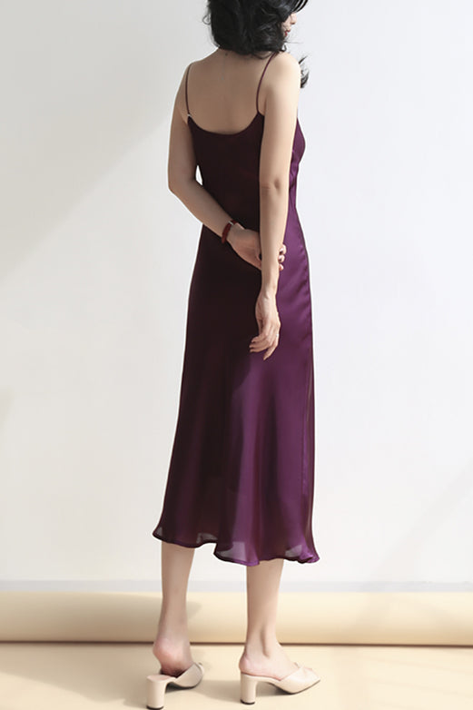 Dusty Blue Silk Cowl Neck Midi Slip Dress