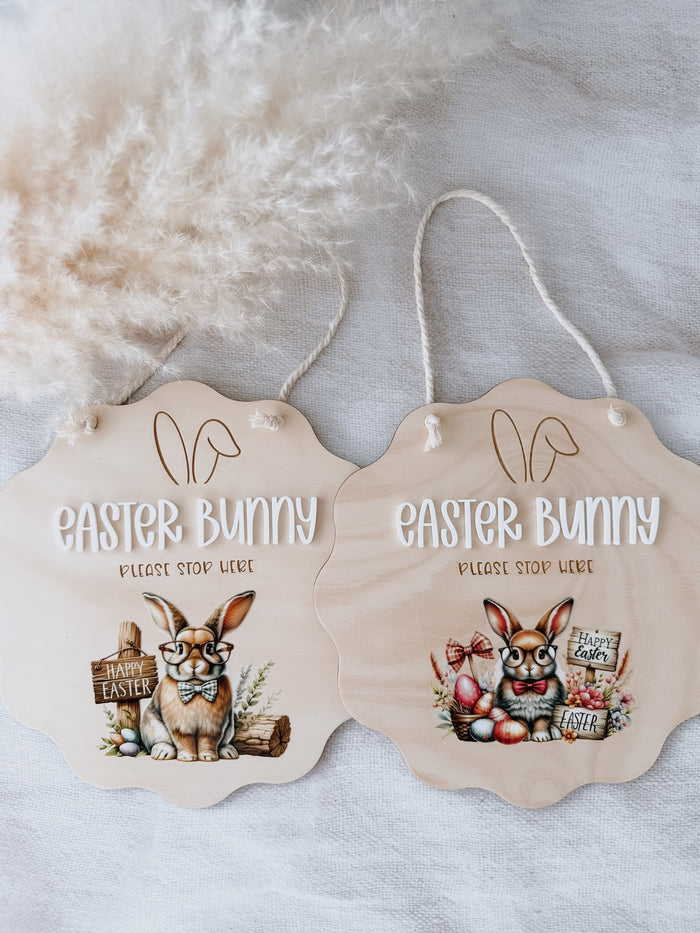 EASTER BUNNY PLEASE STOP HERE SIGN | Acrylic & Plywood | UV Print