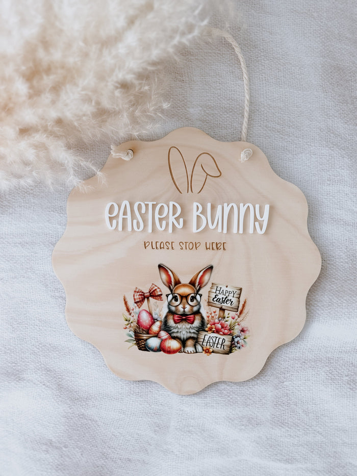 EASTER BUNNY PLEASE STOP HERE SIGN | Acrylic & Plywood | UV Print