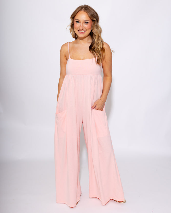 Dusty Pink Spaghetti Strap Jumpsuit - ee:some - Gaudie & Co. Beaumont TX Boutique