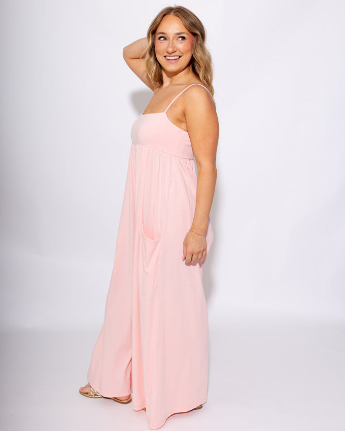 Dusty Pink Spaghetti Strap Jumpsuit - ee:some - Gaudie & Co. Beaumont TX Boutique