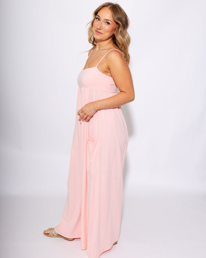 Dusty Pink Spaghetti Strap Jumpsuit - ee:some - Gaudie & Co. Beaumont TX Boutique
