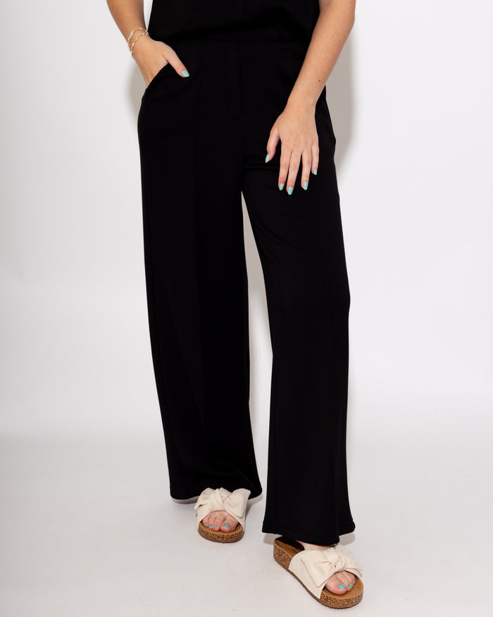 Effortless Front Seam Wide Leg Pants in Black