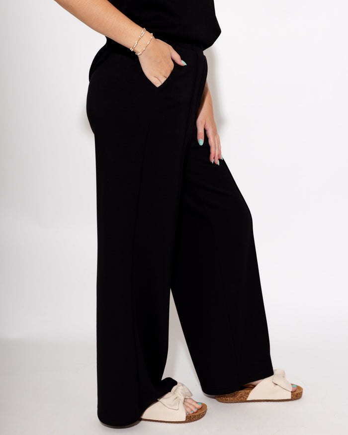 Effortless Front Seam Wide Leg Pants in Black