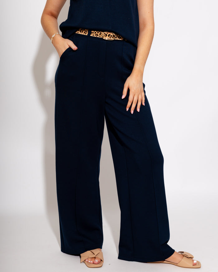 Effortless Front Seam Wide Leg Pants in Navy