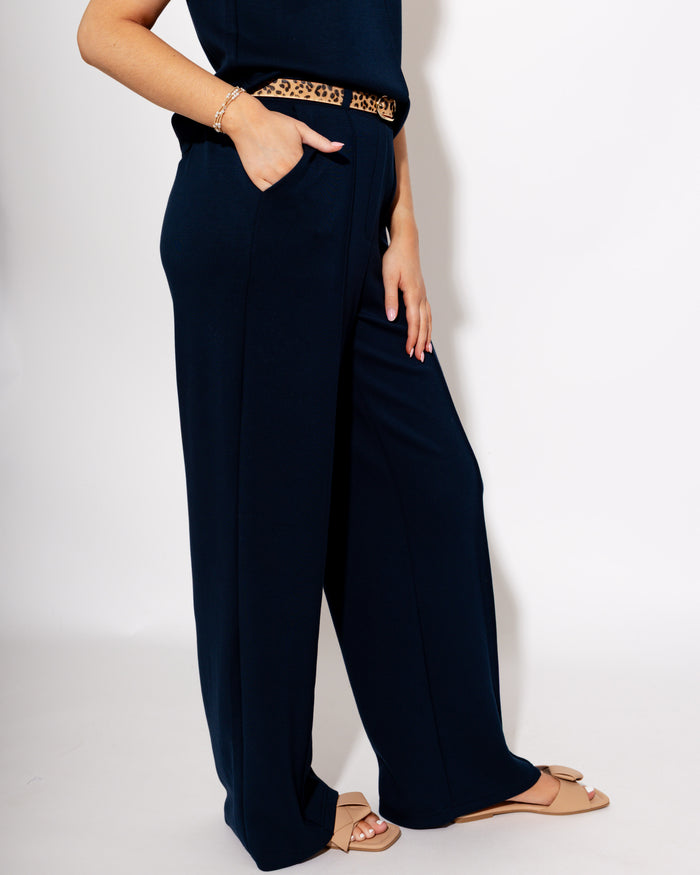 Effortless Front Seam Wide Leg Pants in Navy