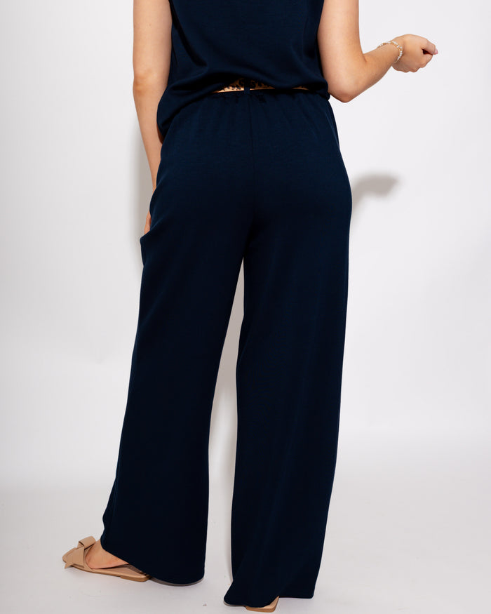 Effortless Front Seam Wide Leg Pants in Navy