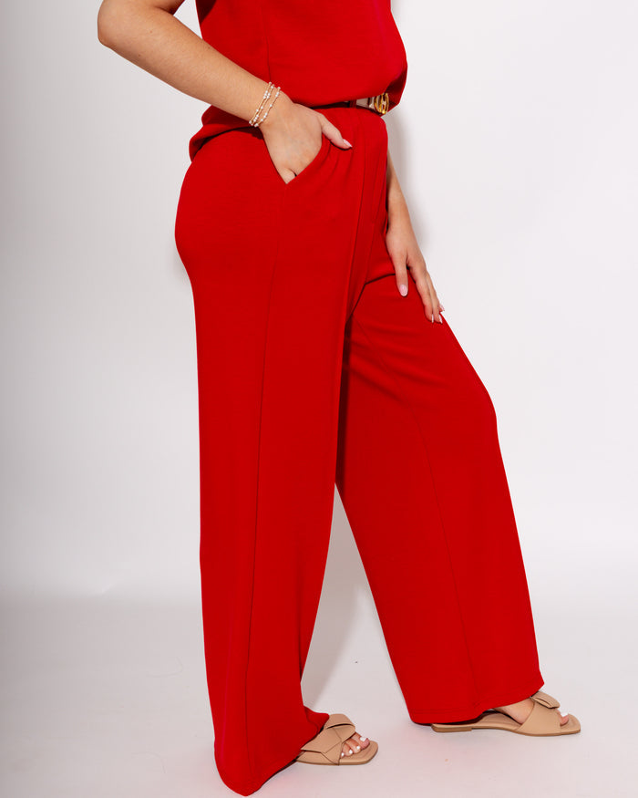 Effortless Front Seam Wide Leg Pants in Red