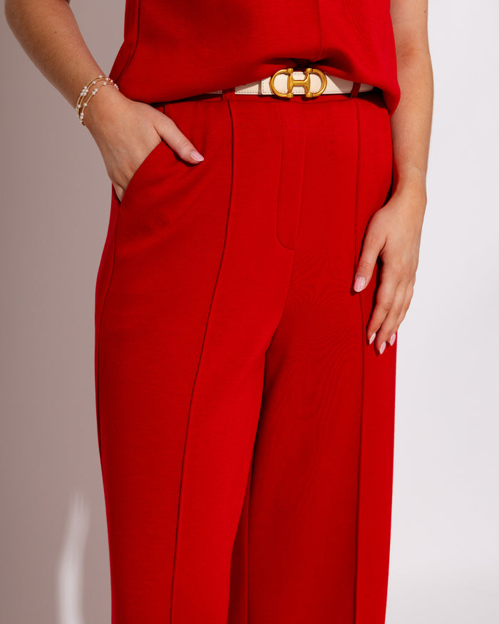 Effortless Front Seam Wide Leg Pants in Red