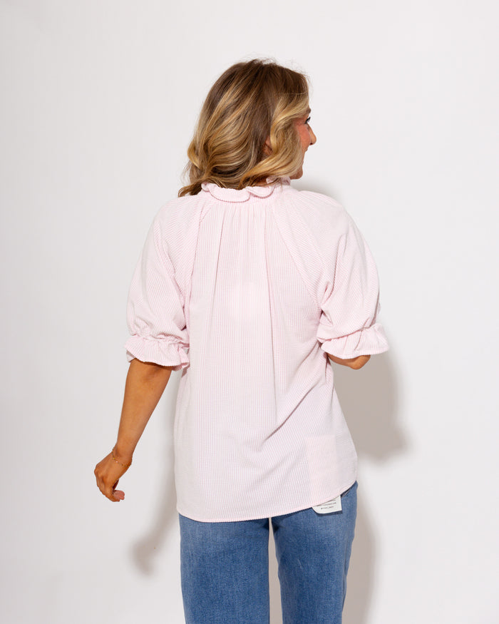 Effortless Puff Sleeve Ruffle Top in Pink