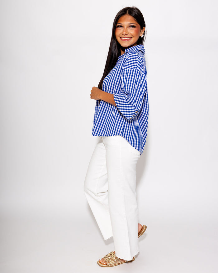 Effortless Summer Gingham Top in Indigo