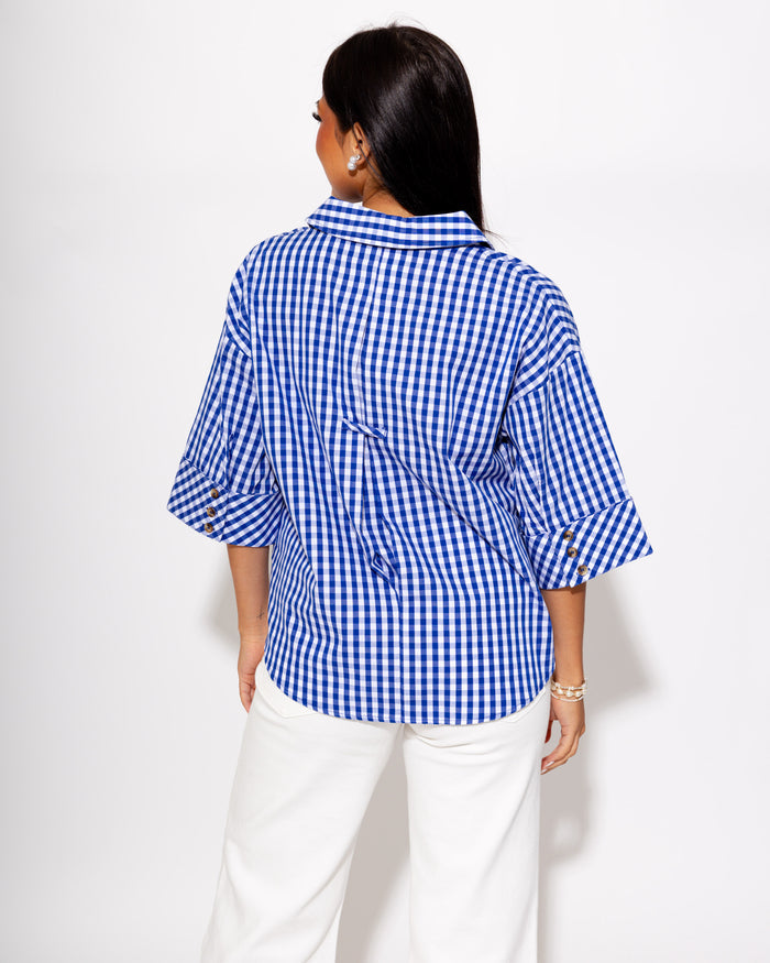 Effortless Summer Gingham Top in Indigo