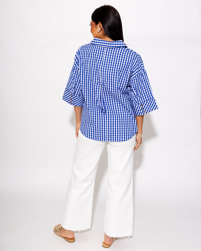 Effortless Summer Gingham Top in Indigo