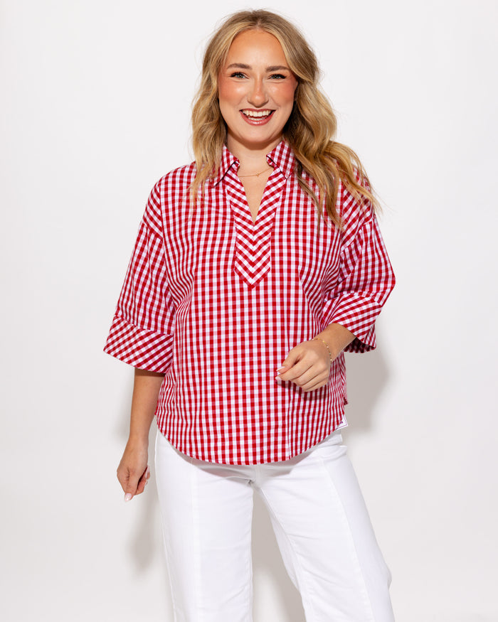 Effortless Summer Gingham Top in Red