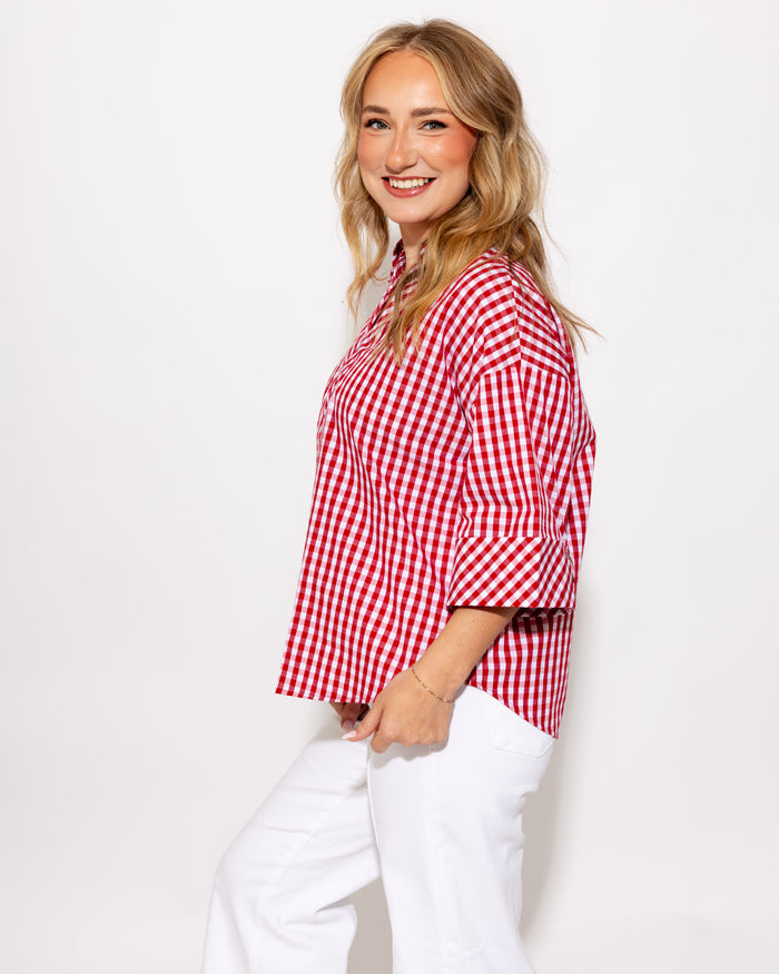 Effortless Summer Gingham Top in Red