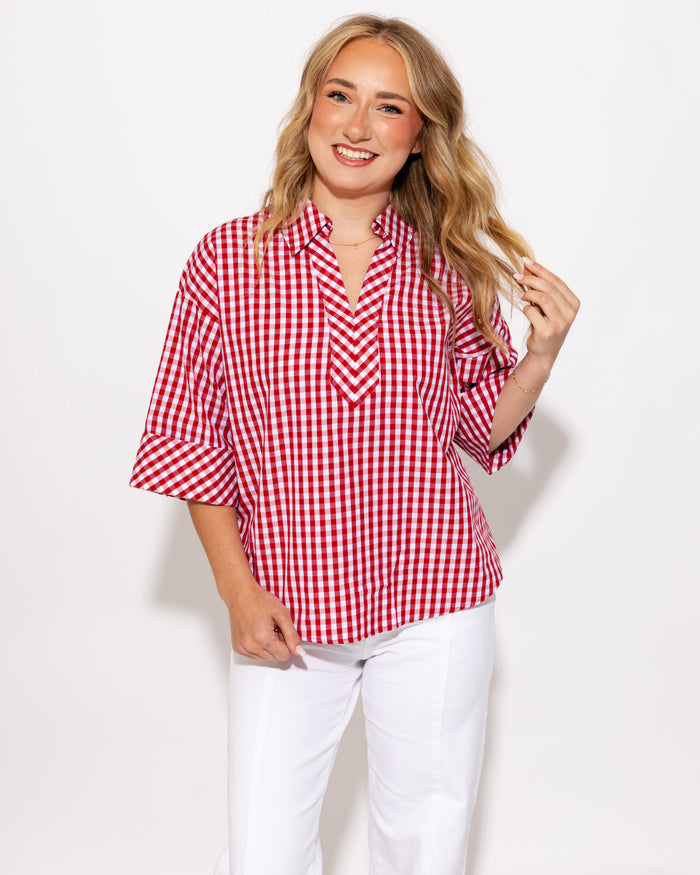 Effortless Summer Gingham Top in Red
