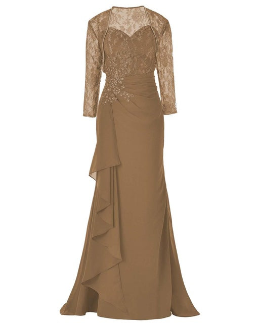 Elegant Lace Three Quarters Sleeves Gown Mother Of the Bride Groom Dress With Jacket For Wedding Party