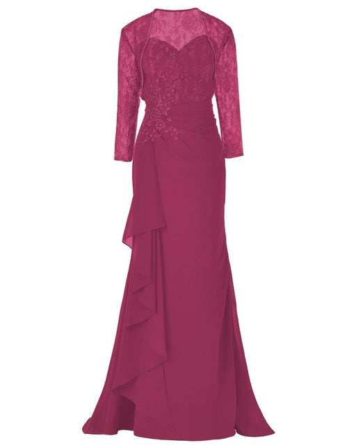 Elegant Lace Three Quarters Sleeves Gown Mother Of the Bride Groom Dress With Jacket For Wedding Party