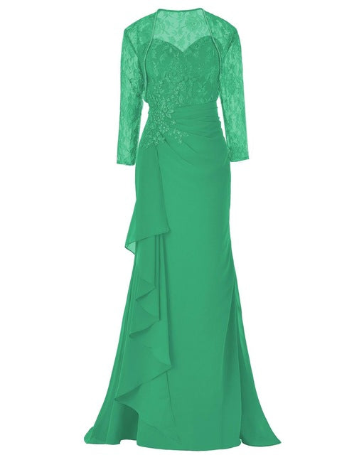 Elegant Lace Three Quarters Sleeves Gown Mother Of the Bride Groom Dress With Jacket For Wedding Party