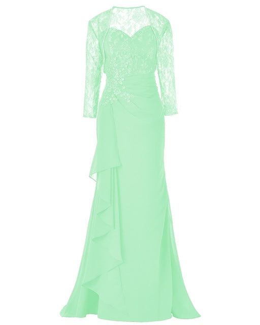 Elegant Lace Three Quarters Sleeves Gown Mother Of the Bride Groom Dress With Jacket For Wedding Party