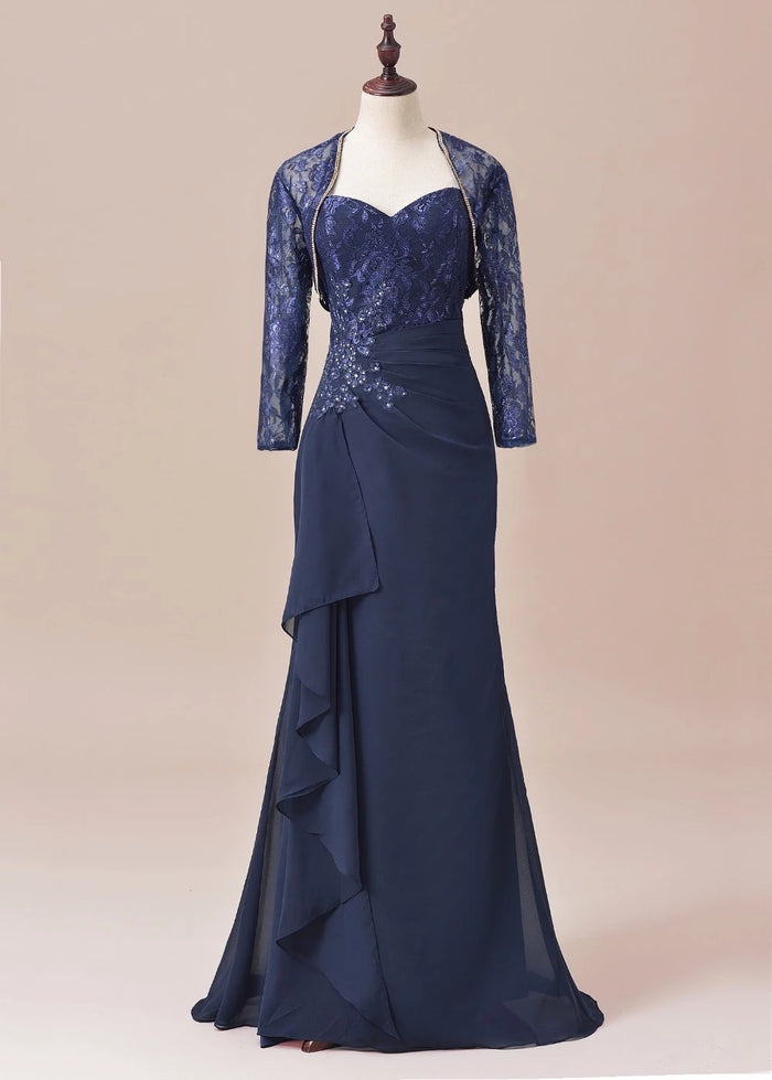 Elegant Lace Three Quarters Sleeves Gown Mother Of the Bride Groom Dress With Jacket For Wedding Party