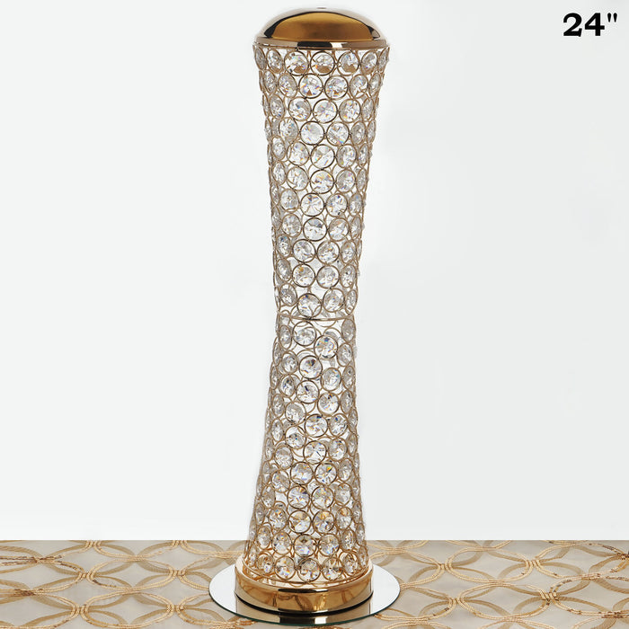 Elegant Tall Hurricane Beaded Crystal Vase Wedding Centerpiece - Gold - 24" Tall