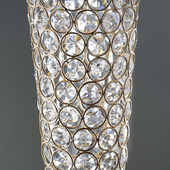 Elegant Tall Hurricane Beaded Crystal Vase Wedding Centerpiece - Gold - 24" Tall
