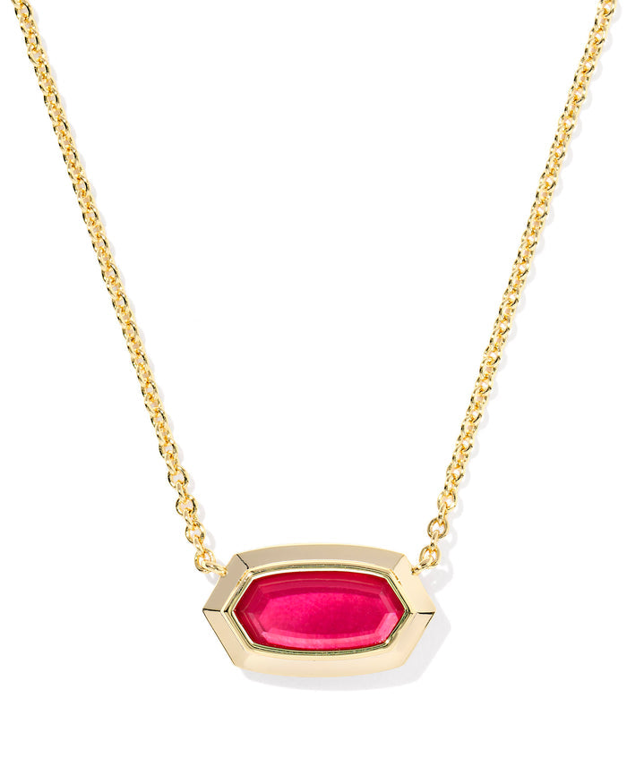 Elisa Bezel Pendant Necklace in Gold Carmine Red Illusion